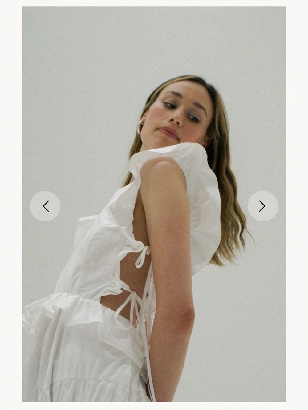 LSG Allina Liu • White Ruffle Side-Tie Midi Dress - Picture 1 of 10